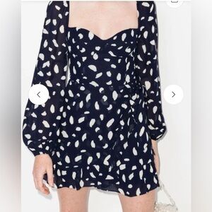 Reformation Cammi Long Sleeve Wrap Skirt Mini Dress Splatter Blue Size 4 EUC